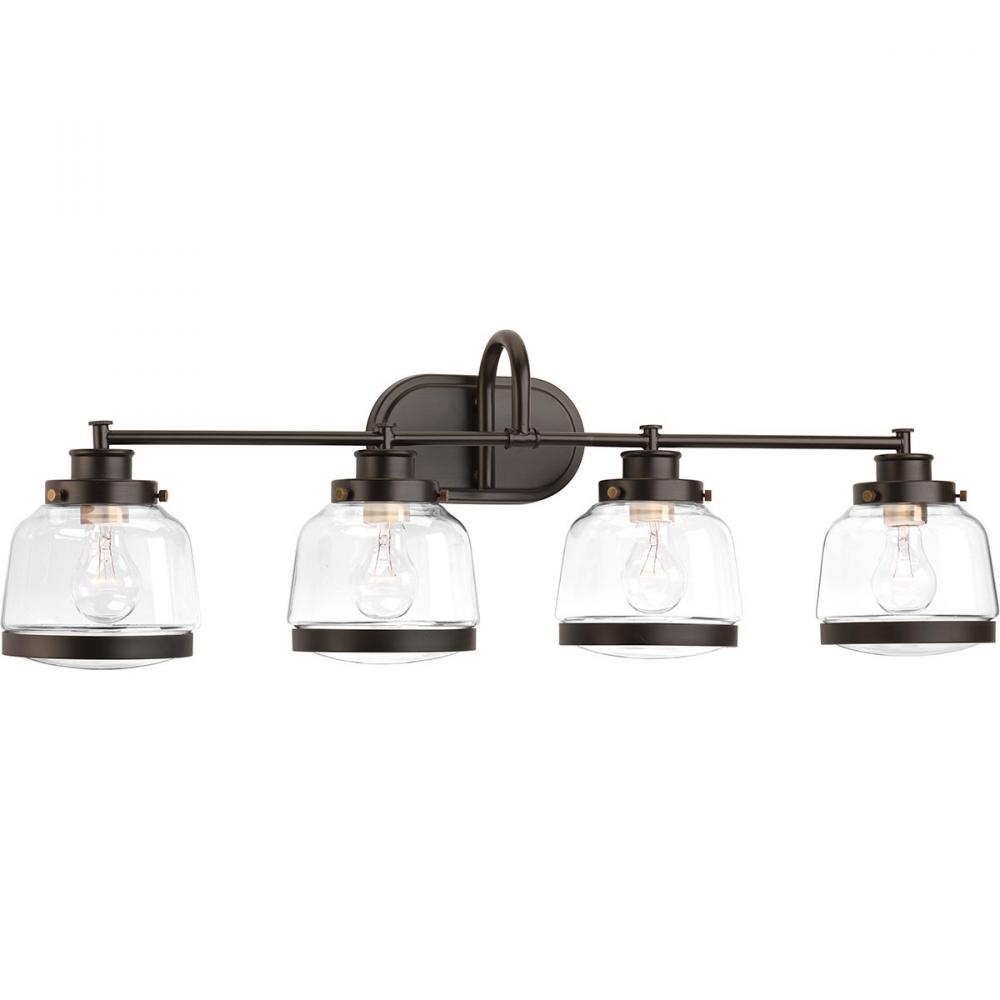 Judson Collection Four-Light Antique Bronze Clear Glass Farmhouse Bath Vanity Light