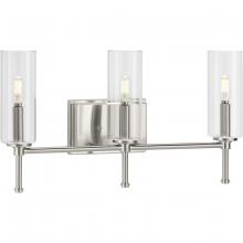 Progress P300358-009 - Elara Collection Three-Light Brushed Nickel Clear Glass New Traditional Bath Vanity Light