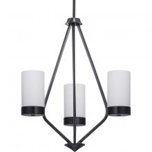 Progress P400021-031 - Elevate Collection Three-Light Matte Black Etched White Glass Mid-Century Modern Chandelier Light