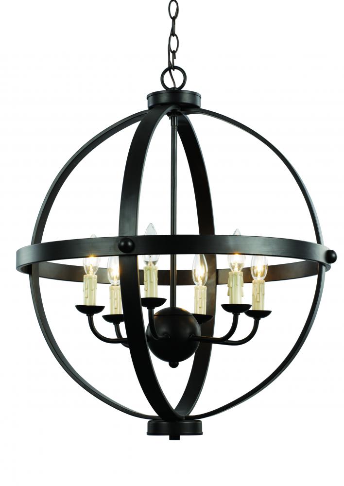 6LT CHANDELIER-RUSTIC AXEL ORB